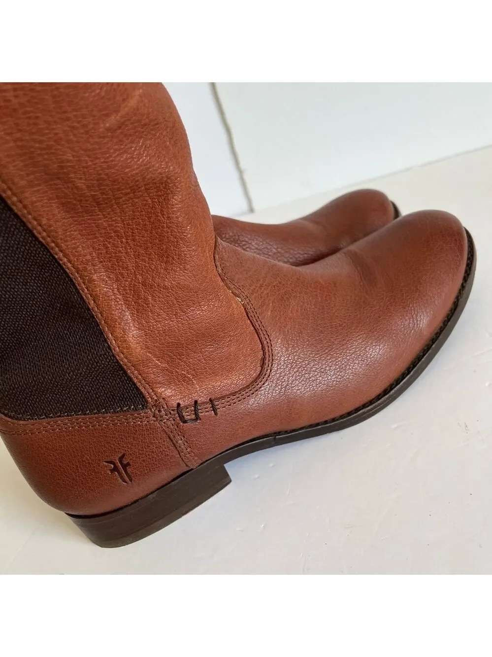 Frye Molly Gore Brown Tall Elastic Panel Riding Boots size 8.5B